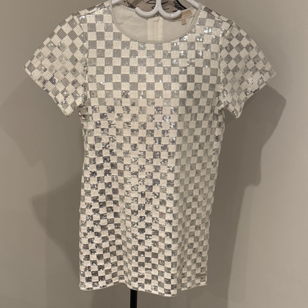 Michael Kors Silver Sequin Checkered Dress